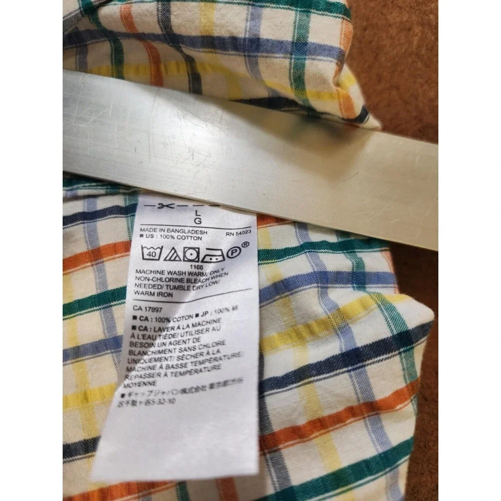 Banana Republic Seersucker Shirt Men‎ Sz Large Stripe Button Short Sleeve Casual